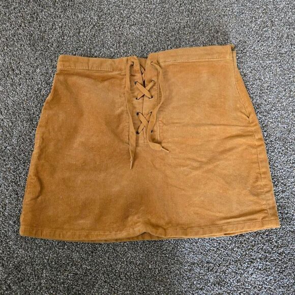 Women's SO Muted Yellow Cord Texture Corset Waist Mini Pencil Skirt 11 - Picture 1 of 6